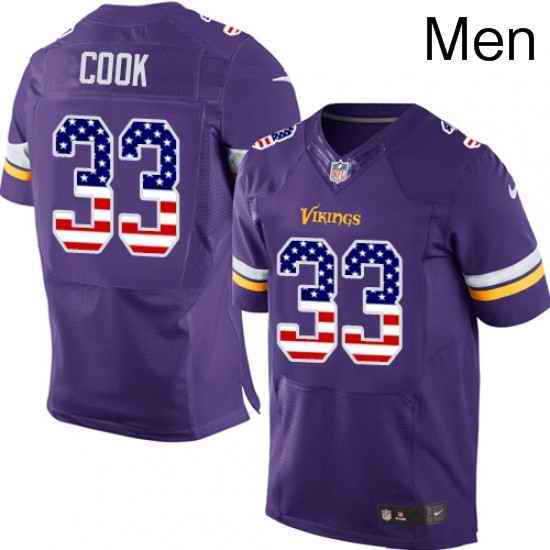Mens Nike Minnesota Vikings 33 Dalvin Cook Elite Purple Home USA Flag Fashion NFL Jersey